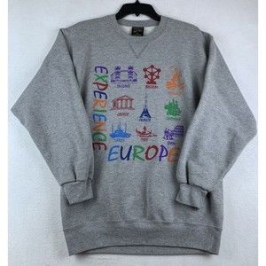Vintage Experience Europe Travel Crewneck Sweatshirt Souvenir Size Large Gray